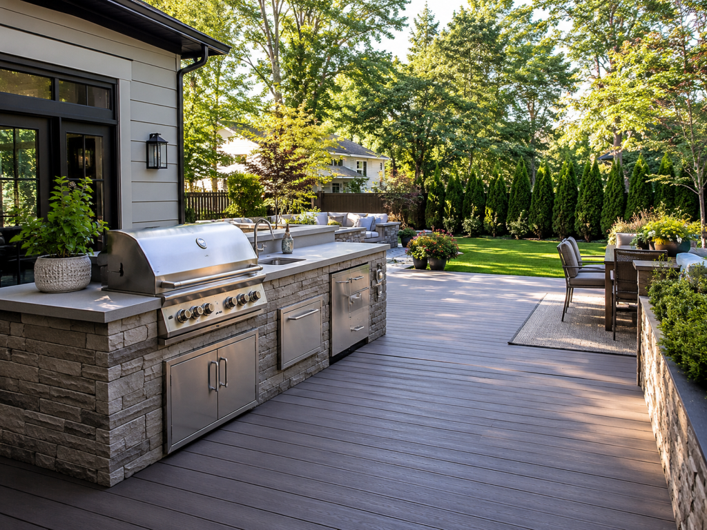 Outdoor Kitchen on a Ground-Level Deck