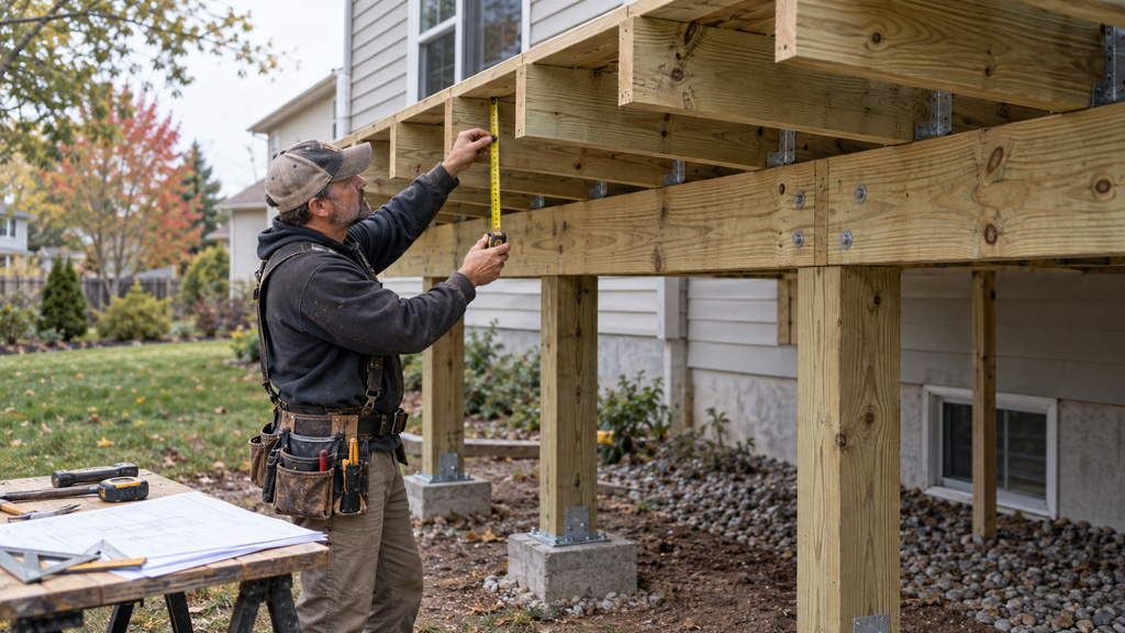 Deck Contractor Inspecting Cantilevered Framing